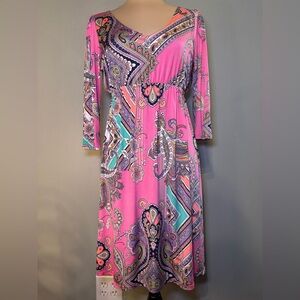 Christian Caliendo‎ Pink Multi Colored Babydoll Dress Vintage Small